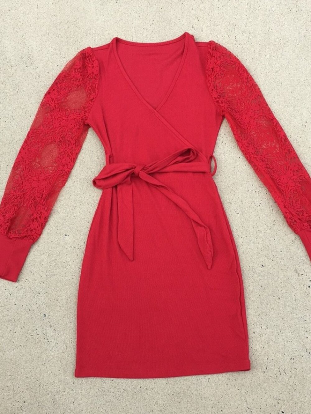 NWOT SHEIN Red Contrast Lace Belted Dress